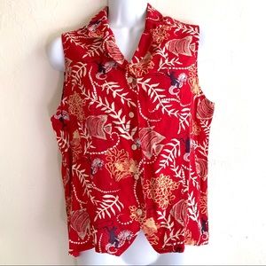 90s Barn Fly Red Cotton Sleeveless Crop Button Top